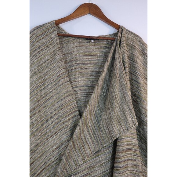 Eskandar Green Multi Striped Cotton Linen Kimono Coat Jacket Size 0 Lagenlook - Picture 2 of 16